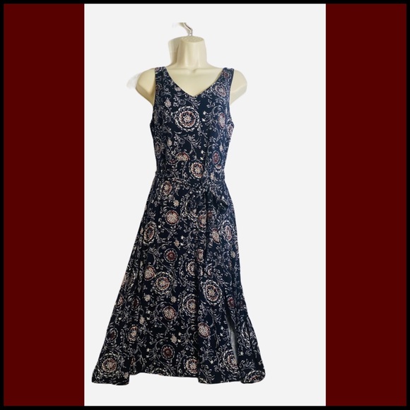 ANN TAYLOR PAISLEY PRINT BELTED JERSEY MIDI DRESS - Picture 4 of 12